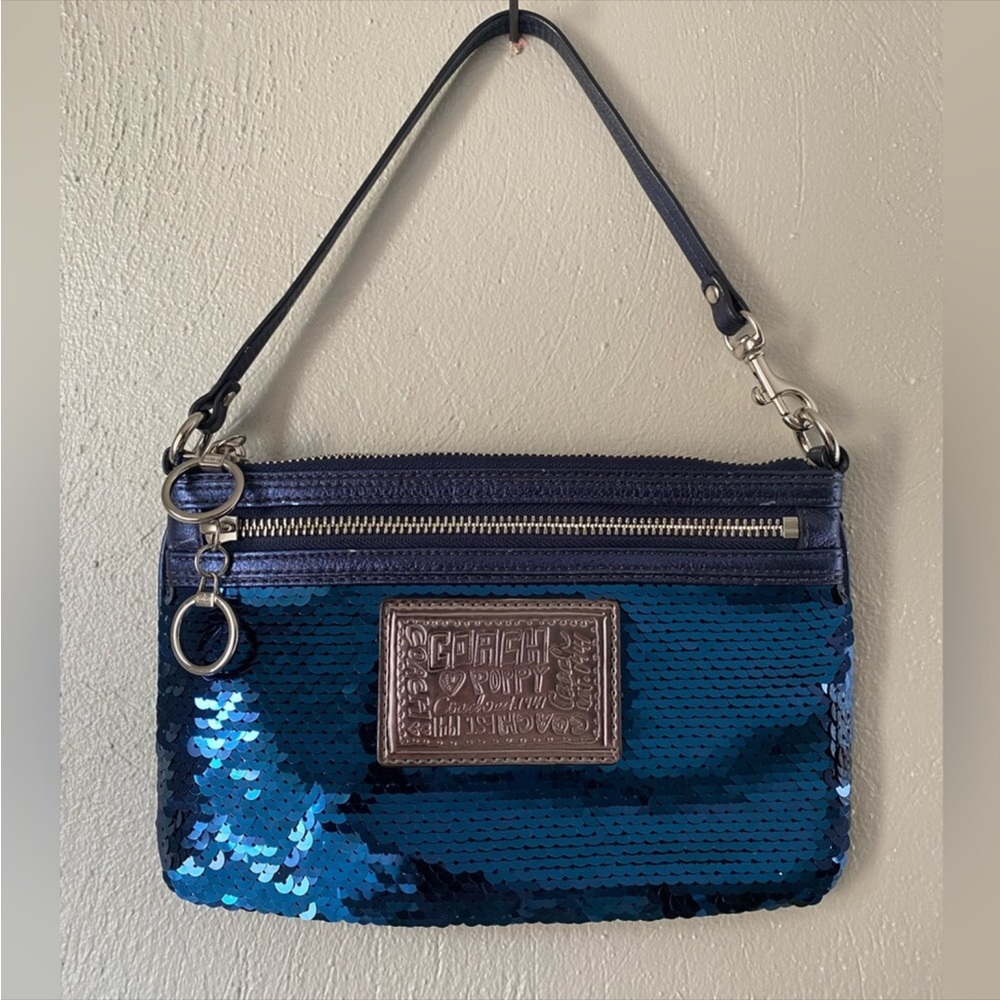 Coach Poppy Collection Limited Edition Blue Sequin Wristlet - detachable strap